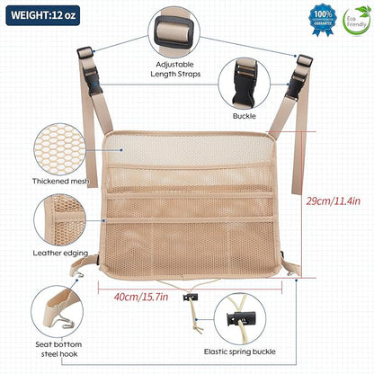 eing Car Net Pocket Handbag Holder Between Seats Back Storage Organizer 3 - Layers Purse Holder for Console Front Seat Storage Barrier, Beige
