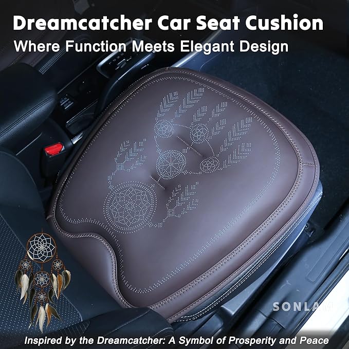 Comfort Dreamcatcher Car Seat Cushion Non-Slip - Relaxing, Optimal Support & Posture for Long Drive (Single Seat (Coffee Brown))