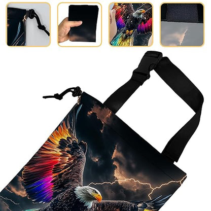 Colorful Bald Eagle Car Trash Bag,Lightning Sky Strap Drawstring Car Garbage Bags,Car Back Seat Organizer with Adjustable Buckle for Car Accessories