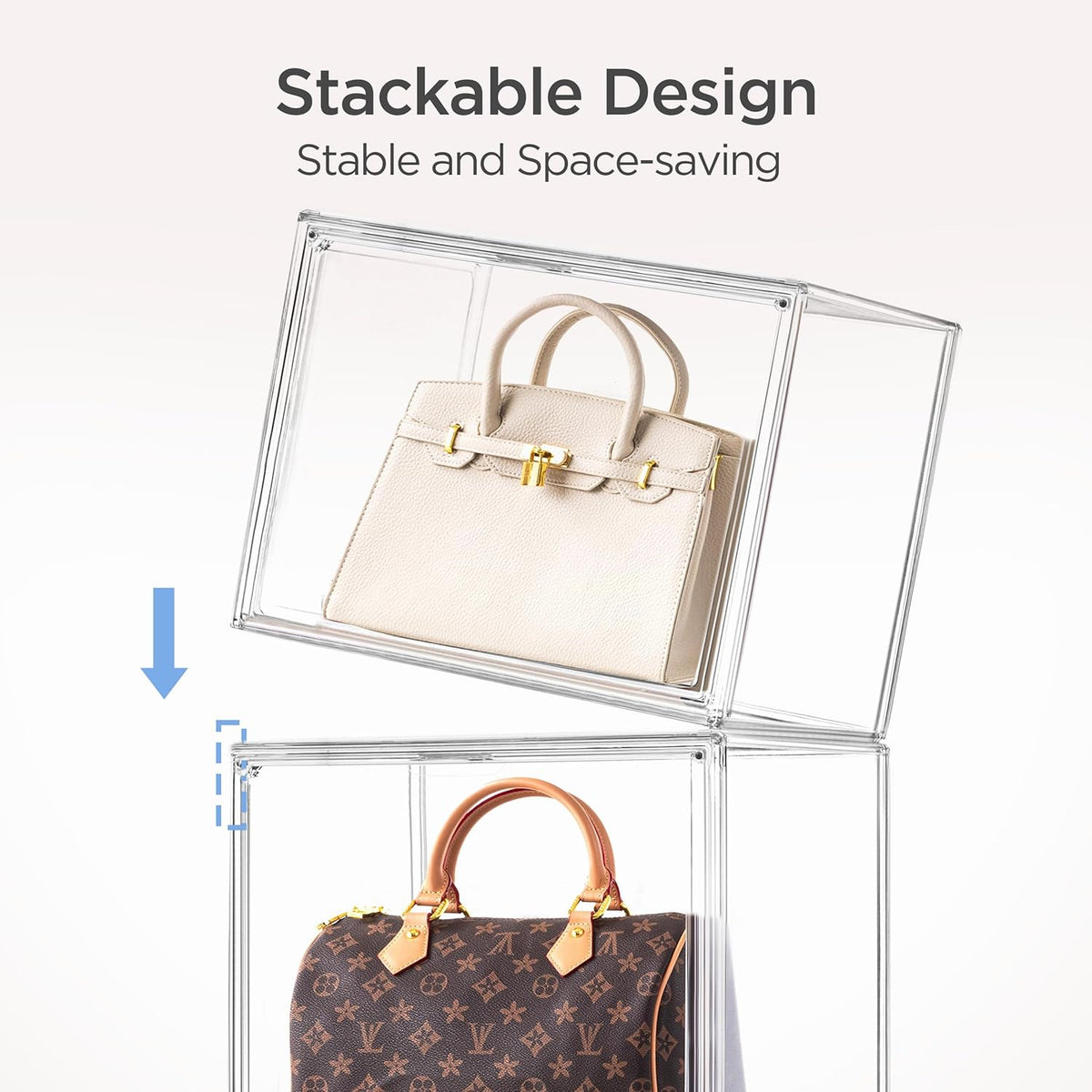 HBlife 3 Pack Purse Storage Organizer for Closet, X-Large Clear Stackable Handbag Display Case Box with Magnetic Door for Collectibles, Cosmetics, Women Heels and Toys