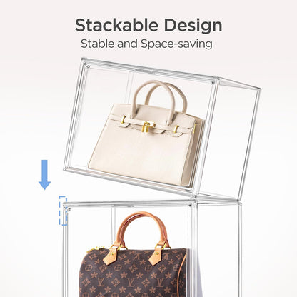 HBlife 3 Pack Purse Storage Organizer for Closet, X-Large Clear Stackable Handbag Display Case Box with Magnetic Door for Collectibles, Cosmetics, Women Heels and Toys