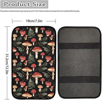 JoyLamoria Red Mushroom Auto Center Console Pad Cover Non Slip Car Armrest Cushion Soft Handrail Box Protector Universal Fit