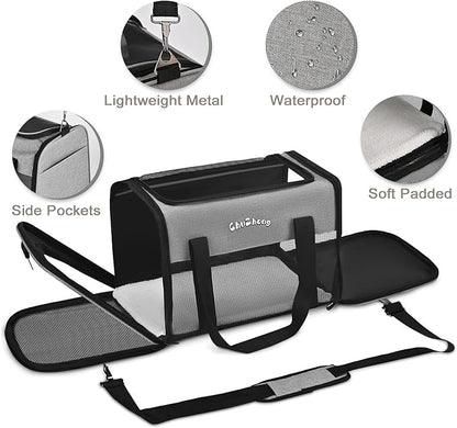 Chuzhong Airline Approved Pet Carrier for Cats & Small Dogs (Up to 18 Lbs) - Soft Sided Travel Carrier with Washable Pad (Grey)