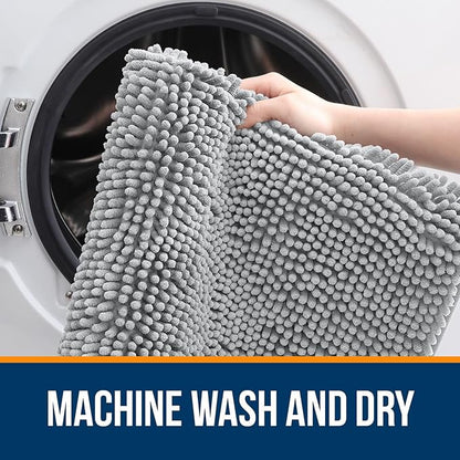 OLANLY Bathroom Rugs 40x32, Extra Soft Absorbent Chenille Bath Rugs, Rubber Backing Quick Dry, Machine Washable Bath Mats for Bathroom Floor, Tub and Shower, Home Decor Accessories, Light Grey