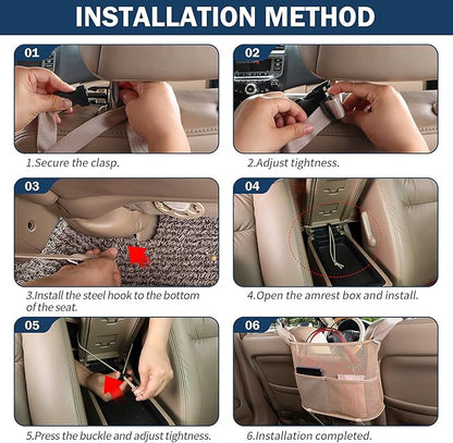 eing Car Net Pocket Handbag Holder Between Seats Back Storage Organizer 3 - Layers Purse Holder for Console Front Seat Storage Barrier, Beige