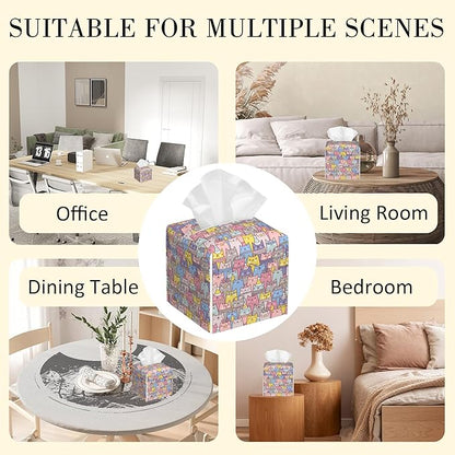POIUBLE Tissue Box Holder Christmas Cats Tissue Box Cover Square Leather Tissue Holder Organizer Portable Decorative Facial Paper Case for Home Office Bathroom Vanity Countertop