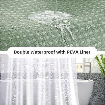 LaCyan 3 in 1 Waterproof Waffle Weave Shower Curtain and Clear Liner Set with 12 Stainless Steel Hooks Double Sided for Bathroom 72 Inches Heavy Duty Polyester Fabric Shower Curtains 72x72