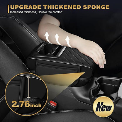 Center Console Cover for CR-V: Armrest Cover for Car with 2 Storage Bags - Waterproof Leather Center Console Cover with Cup Holder for Car,Anti-Scratch Auto Armrest Pad Accessory （Black