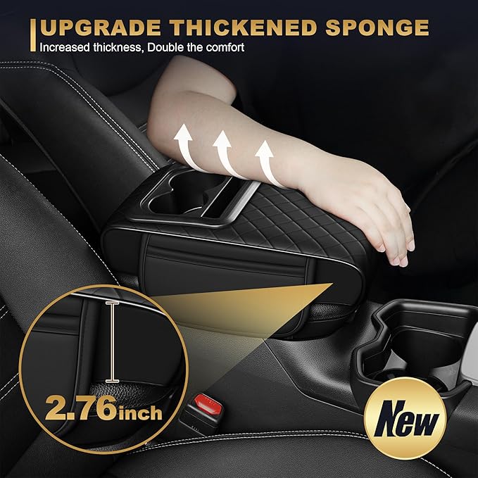 Center Console Cover for TLX: Armrest Cover for Car with 2 Storage Bags - Waterproof Leather Center Console Cover with Cup Holder for Car,Anti-Scratch Auto Armrest Pad Accessory （Black