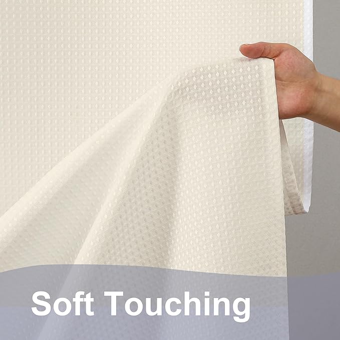 OWENIE Cream Shower Curtain 96 Inch Extra Long, Waffle Weave Textured Fabric Bathroom Curtains, Water Repellent Thick Soft Hotel Spa Luxury Elegant Bath Curtain, Machine Washable, Cream, 72x96 Inch
