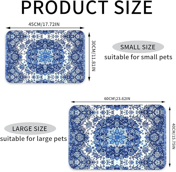 Persian Carpet Style Dog Food Mat Absorbent Bowl Mats No Stains Quick Dry Waterproof Pet Cat Placemats for Food and Water, 30x45cm
