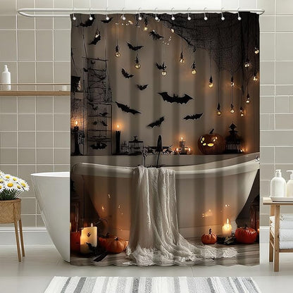 mutakin Horror Halloween Shower Curtain Bats Spooky Shower Curtains for Bathroom Waterproof Fabric Bath Curtain Decor with Hooks