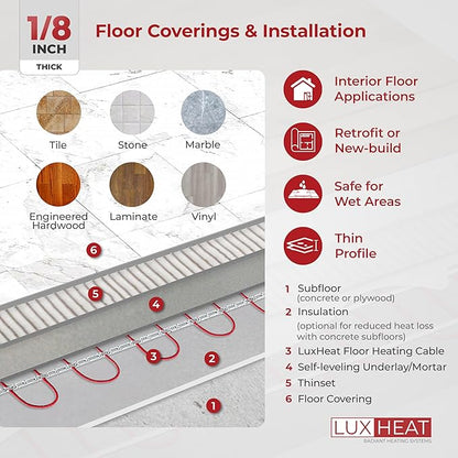 LuxHeat 100sqft Floor Heating Cable Kit - 120v Radiant Heating Floor System -