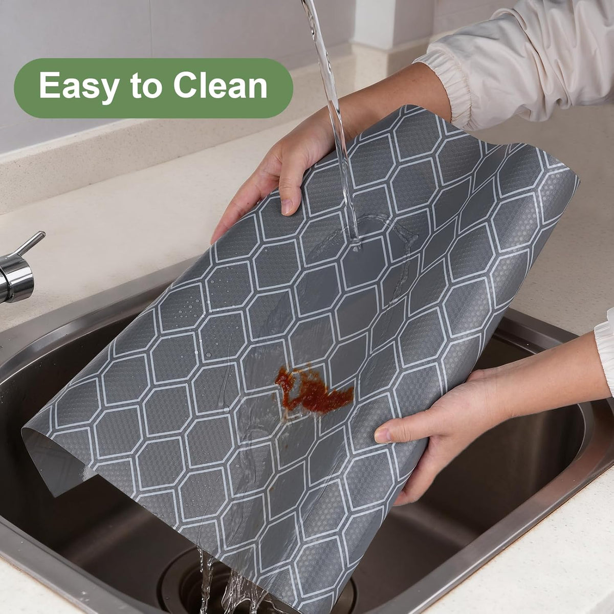 Non Adhesive Shelf Liner, Waterproof Drawer Liners for Kitchen Cabinet Refrigerator, No Slip Bathroom Sink Liners, Cupboard Fridge Liner EVA Place Mat Roll -17.5" x 118" Grey