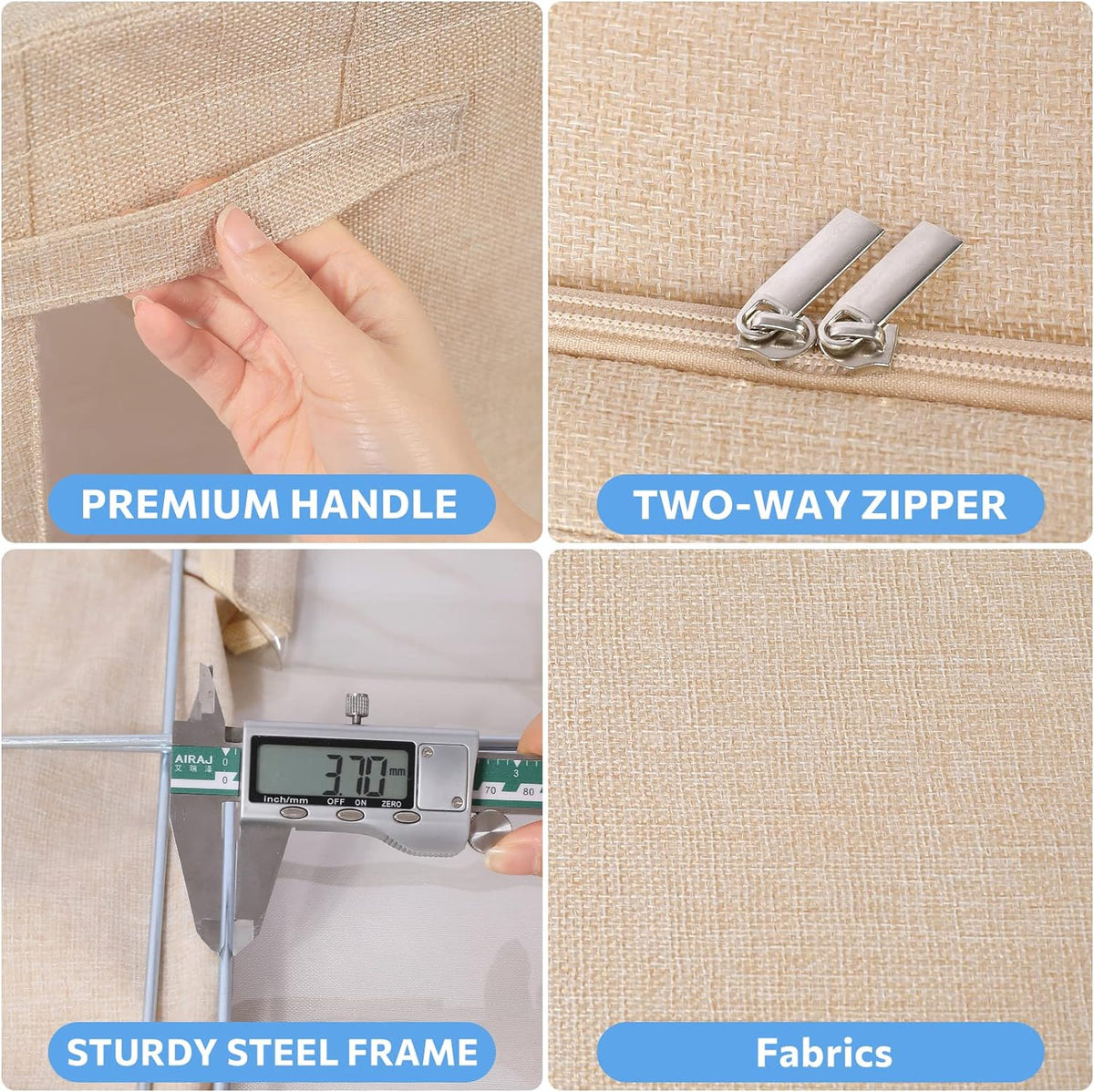 CYhom 3Pack Foldable Storage Bins - Frame Storage Box Linen Fabric Stackable Clothes Container Organizer with Clear Window & Carry Handles Large Capacity (Extra Large-100L, Beige)