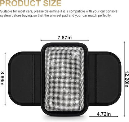 Center Console Cover Fit for TLX: Upgraded Diamond Auto Middle Console Cover - Crystal Rhinestone Armrest Cover for Car with 2 Storage Bags,Anti-Scratch Auto Armrest Pad Accessory （Black