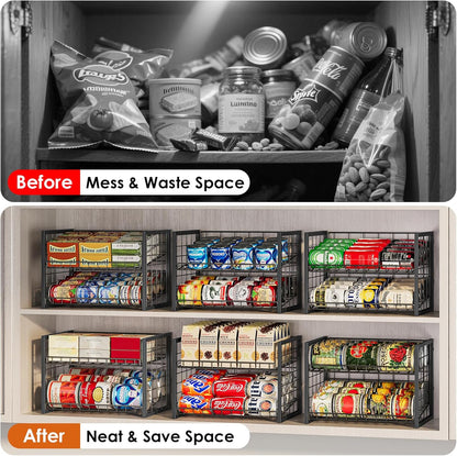 X-cosrack 2 Packs Stackable Can Rack Organizer for Pantry, 2-Tier Adjustable Pantry Can Storage Organizer for Canned Food Can Goods, Kitchen Can Dispenser Holder for Soda Drinks Snack, Black