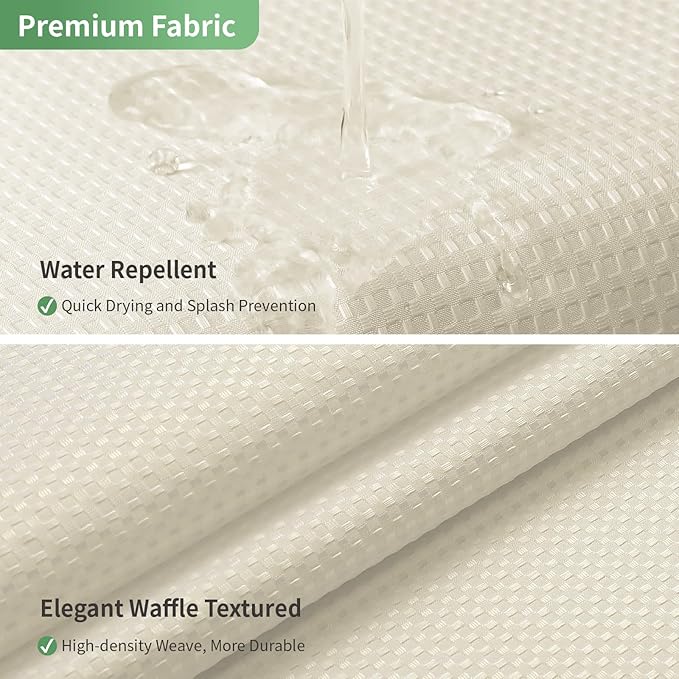 eachope Cream No Hook Shower Curtain with Snap-in Fabric Liner Set,Waffle Weave Shower Curtains for Bathroom,Hotel Luxury Decor Bathroom Curtain Set,Waterproof & Washable,71Wx74H