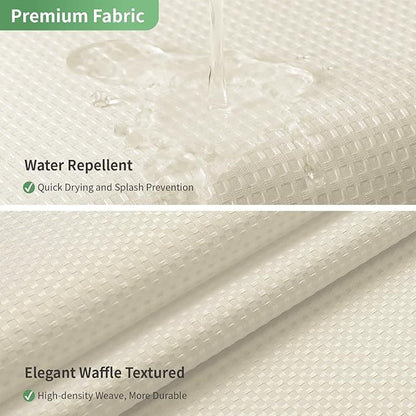 eachope Cream No Hook Shower Curtain with Snap-in Fabric Liner Set,Waffle Weave Shower Curtains for Bathroom,Hotel Luxury Decor Bathroom Curtain Set,Waterproof & Washable,71Wx74H