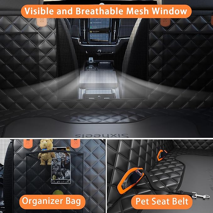 Sixheels Dog Car Seat Cover Back Seats Protector, Backseat Extender Hard Bottom Rear Seat Pet Cover for Dogs, Waterproof Carseat Covers Dog Hammock Travel Accessories for Car,SUV,Truck