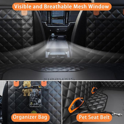 Sixheels Dog Car Seat Cover Back Seats Protector, Backseat Extender Hard Bottom Rear Seat Pet Cover for Dogs, Waterproof Carseat Covers Dog Hammock Travel Accessories for Car,SUV,Truck