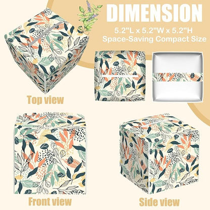 BLYKVGHQ Boho Leaves Tissue Box Cover Square, Tissue Box Holder with Bottom Belt Leather Facial Paper Organizer Dispenser for Bathroom Bedroom Dresser Night Stand Tabletop