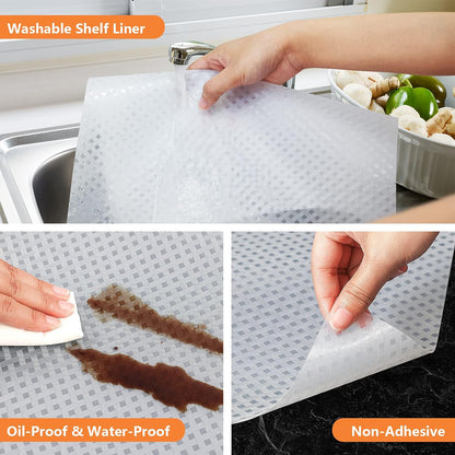 Shelf Liners for Kitchen Cabinets, Waterproof Kitchen Cupboard Liner, Refrigerator Liners and Durable Plastic Drawer Mats EVA Non Adhesive Shelves, Fridge - Clear 11.8 x 118 Inches