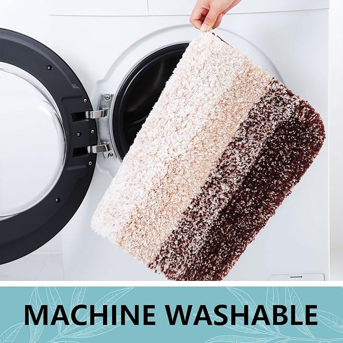Arotive Microfiber Bathroom Rugs, Shaggy Soft and Absorbent Bath Rug, Non-Slip, Thick Plush Machine Washable Dry Bath Mats for Bathroom, Tub and Shower, 59x17, Brown, Rectangular