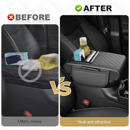 Center Console Cover for Accord: Armrest Cover for Car with 2 Storage Bags - Waterproof Leather Center Console Cover with Cup Holder for Car,Anti-Scratch Auto Armrest Pad Accessory （Grey