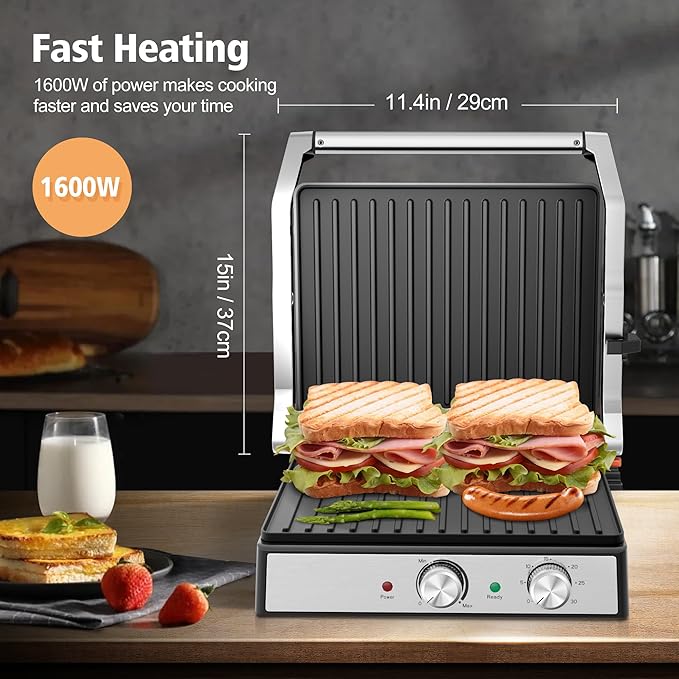 1600W Panini Press, Sandwich Maker