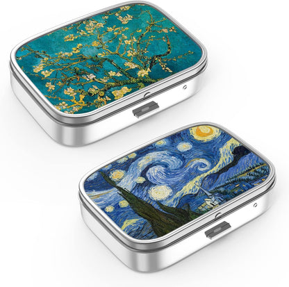 Pill Box 2 Compartment Small Pill Case,Portable for Pocket or Purse Pill Organizer Pill Container Holder to Hold Vitamins, Medication, Fish Oil and Supplements(2PCS)