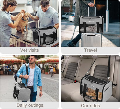 Chuzhong Airline Approved Pet Carrier for Cats & Small Dogs (Up to 18 Lbs) - Soft Sided Travel Carrier with Washable Pad (Grey)