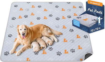 WanpeeGoo Washable Pee Pads for Dogs, 1 Pack Absorbent Reusable Training Dog Pads Pet Puppy Pads, Non-Slip Potty Pads for Whelping, Playpen, Crate, Bed, Orange, 72"x72"