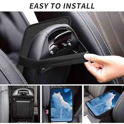 White Wolf Stands On The Snow Car Auto Armrest Cushion Cover Accessories Center Console Seat Box Pad Protector Universal Decoration for Most Vehicle SUV Truck