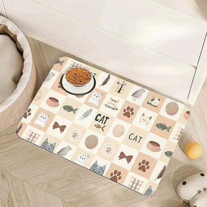 Cute Cat Toy Print Dog Food Mat for Floors,Absorbent Pet Food and Water Bowl Mats,Non-Slip Pet Feeding Mat,Pet Supplies 16" x 24"