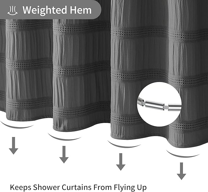 Lameirose Grey Shower Curtain Boho, Cotton Blend Waffle Shower Curtain Chic Textured Fabric Shower Curtains for Bathroom, 72 x 72