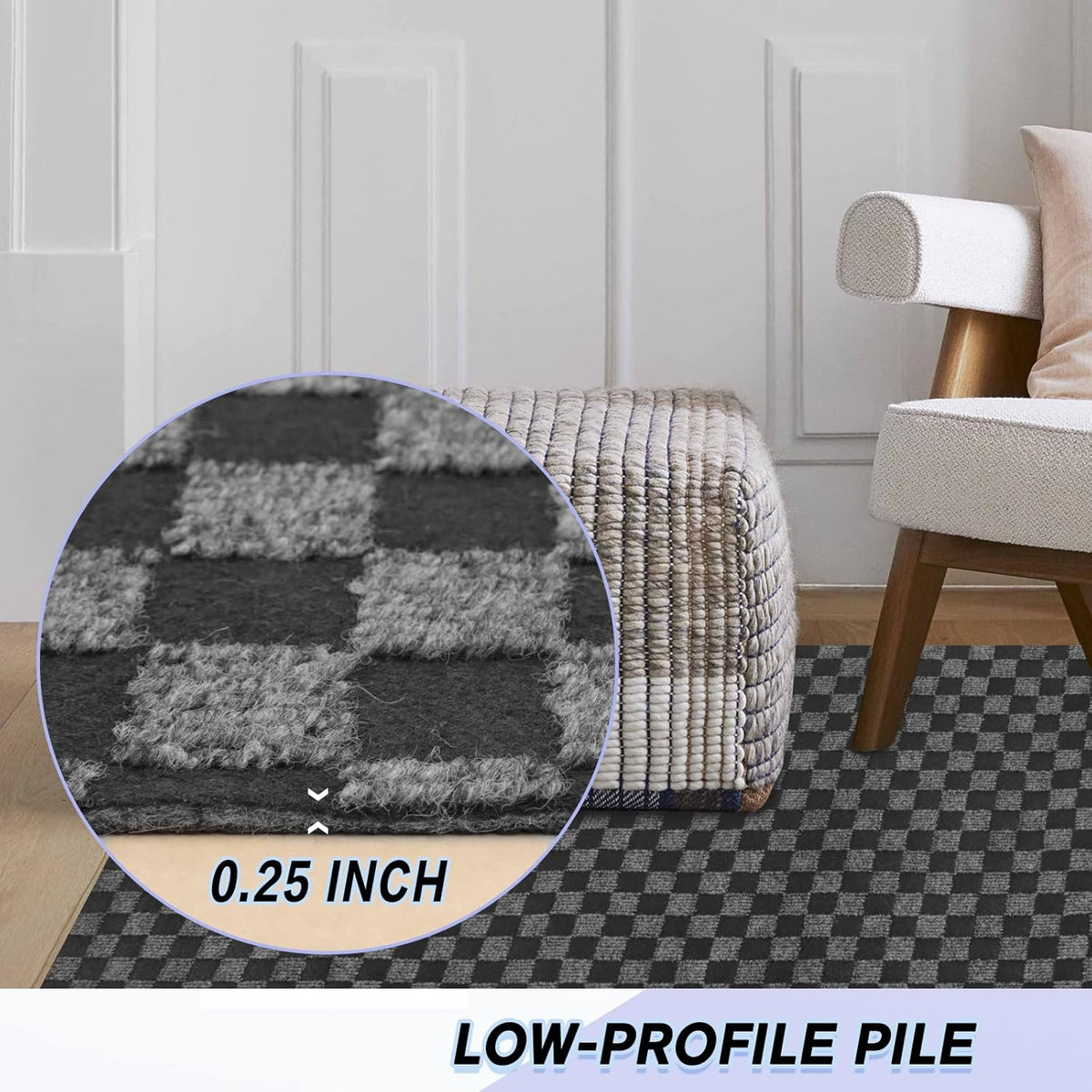 Custom Size Backed Non-Slip Area Rugs Runner, Easy Clean, Waterproof Runner Rugs for Hallway Entryway, Kitchen, Laundry, 4FT x 19FT, Gray Checkered