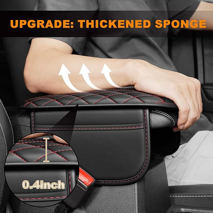 Center Console Cover for Cars Fit for Jeep Cherokee Leather Armrest Covers with 2 Storage Bags(Black&Red)