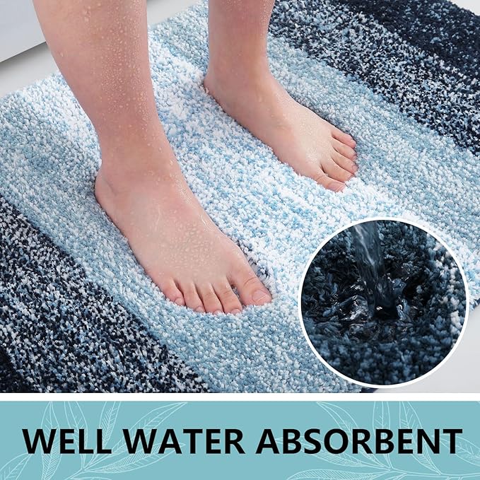 Arotive Microfiber Bathroom Rugs, Shaggy Soft and Absorbent Bath Rug, Non-Slip, Thick Plush Machine Washable Dry Bath Mats for Bathroom, Tub and Shower, 47x17, Dark Blue, Rectangular