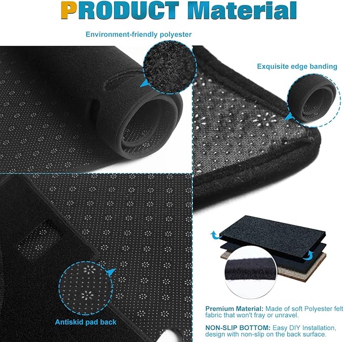 x xotic tech Center Console Dashboard Mat Pre-Cut Non-Slip Sunshield Sun Glare Protector Dash Carpet Pad Black Cover Compatible with Ford Focus 2012-2018