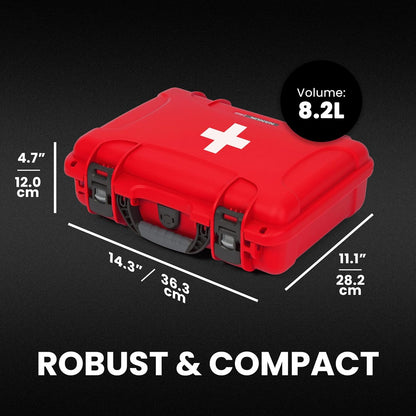 NANUK 910 Waterproof First Aid Box Empty – Durable, Medical First Aid Organizer Case, IP67-Rated, Dustproof, Impact-Resistant, and Floats (7.4" x 4.9" x 3.1") – Red
