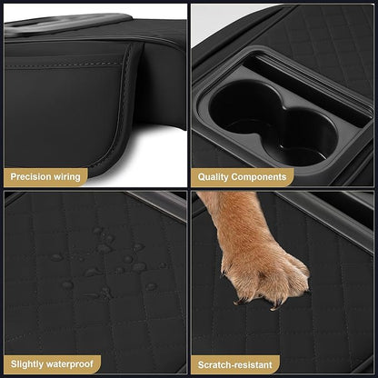 Center Console Cover for CR-V: Armrest Cover for Car with 2 Storage Bags - Waterproof Leather Center Console Cover with Cup Holder for Car,Anti-Scratch Auto Armrest Pad Accessory （Black