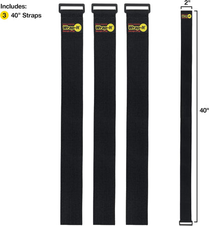 Super-Stretch Wrap-It Storage Straps, 40-in x 2-in (3-Pack) - Elastic Hook and Loop Cinch Straps - Pool Hose and Cable Straps, Garage and RV Storage Accessories
