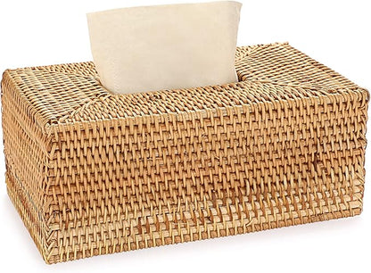 Sumnacon Tissue Box Cover Rectangle Tissue Box Rattan Tissue Box Holder,Wicker Decorative Tissue Holder for Bathroom Toilet Living Room Kitchen Office Table Desk, Yellow