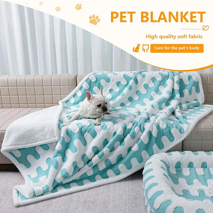 Maidewow Waterproof Pet Blanket,Dog Bed Covers Couch Sofa Stylish Jacquard Pets Throw Blankets for Puppy Cats Washable Reversible Furniture Protection Covers (Blue Wave,XL)