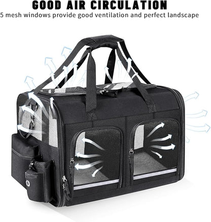 Groxkox Cat Carrier for 2 Cats, Foldable Double Cat and Dog Carrier, Small to Medium Size, 2 Front Zippered Compartments,Two Pets Carrier for Outdoor Travel,Mulitple Cat Carrier (Black)