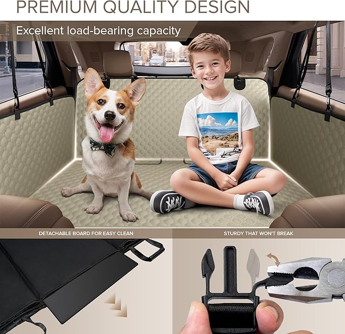 Back Seat Extender for Dogs, Heavy Duty Dog Car Seat Cover for Back Seat and Aggressive Chewer, Large Hard Bottom Car Seat Cover for Dogs, Dog Hammock for Car, Travel Pet Car Bed for Car, SUV, Truck