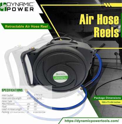 Elite Retractable Air Hose Reel with 3/8-Inch by 50-Feet PU Air Hose exceptional resistance to abrasion, oil, and weather - DP-HR5-315