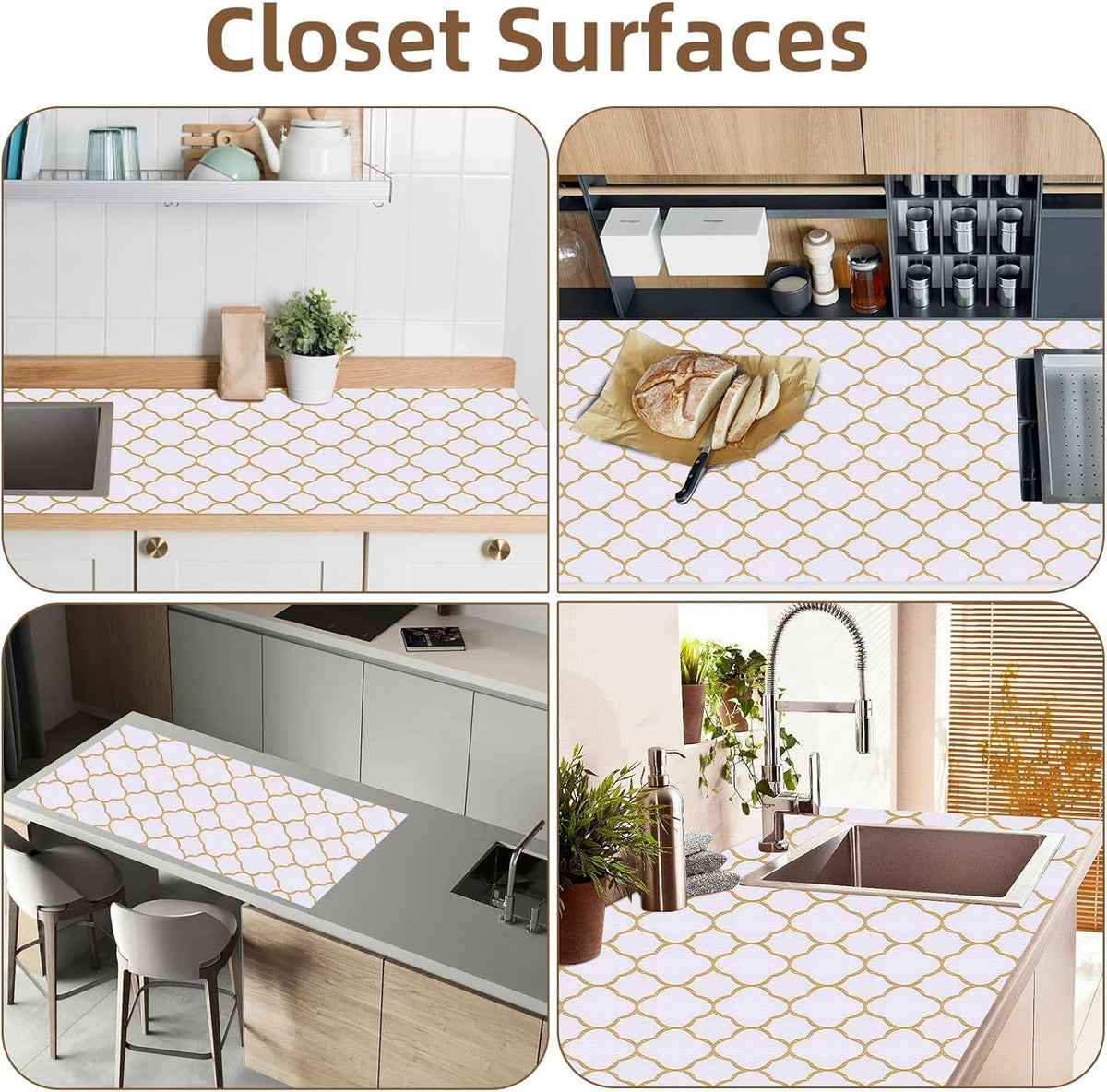 Shelf Drawer Liners for Kitchen Cabinets 11.8 x 236.2 Inches Non Adhesive Drawer Liner Thickened Refrigerator Liner Gold Quatrefoil Strong Non-Slip Paper for Tool Box with Knife and Tape Measure