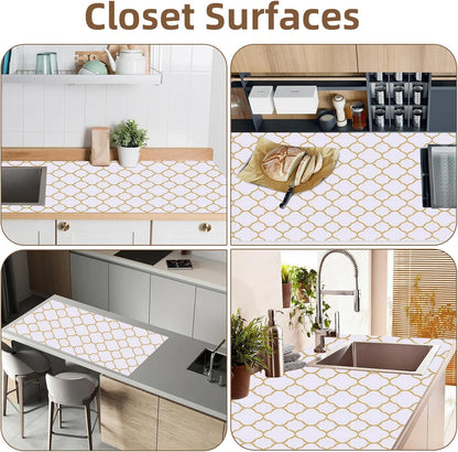 Shelf Drawer Liners for Kitchen Cabinets Non Adhesive Drawer Liner Thickened Refrigerator Liner Gold Quatrefoil Strong Non-Slip Paper for Tool Box with Knife and Tape Measure,23.6 x 354.3 Inches